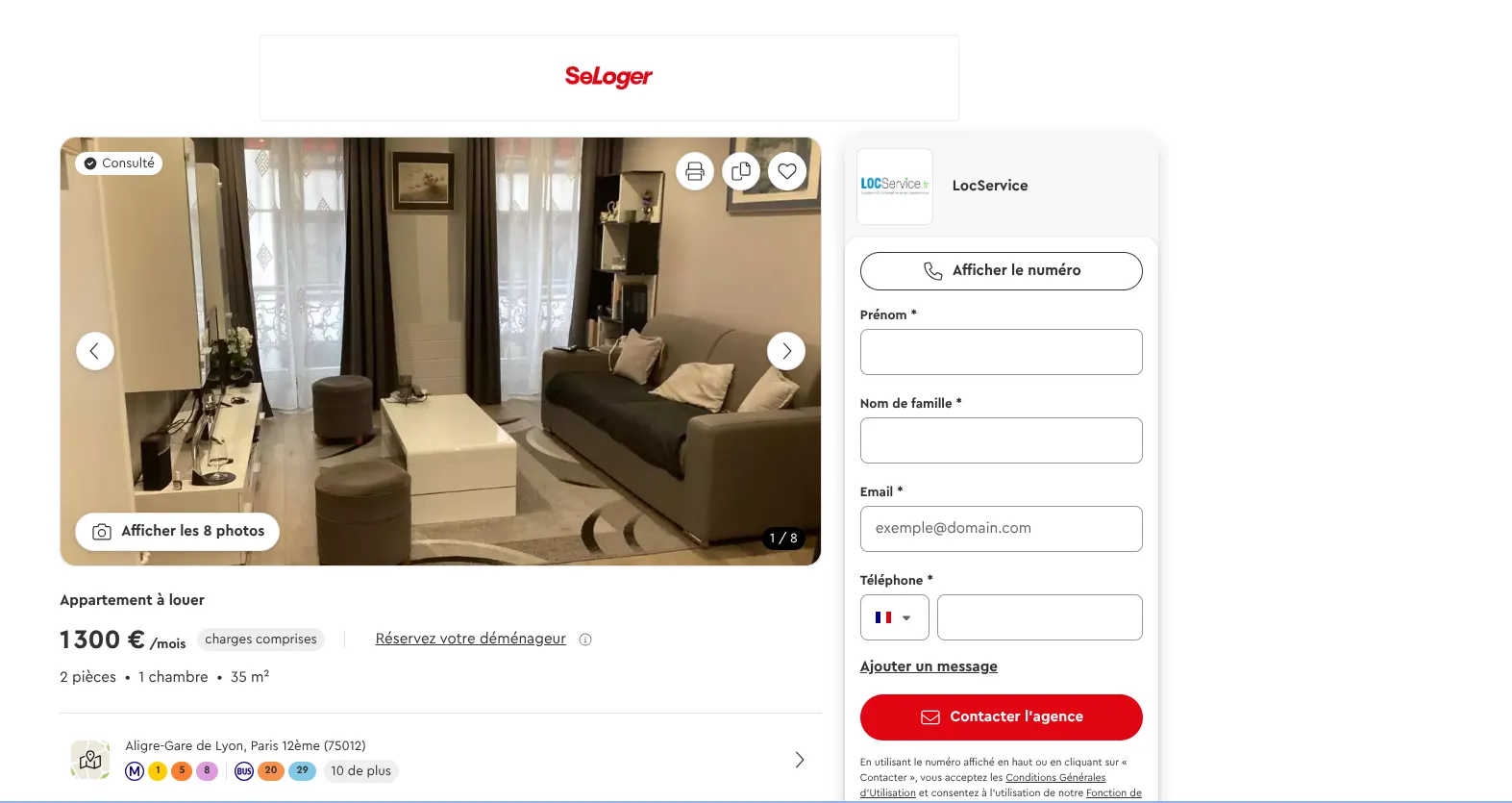 Annonce SeLoger - Appartement Paris 12e